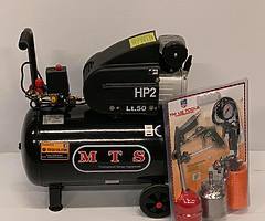Brand new MTS 50 Litre Air Compressor & Comes Free with 5 Piece kit.