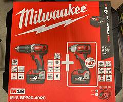 Milwaukee 18V Compact Impact Driver and Combi Drill Twinpack with 2 x 4.0Ah Batteries