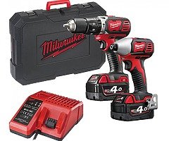 Milwaukee 18V Compact Impact Driver and Combi Drill Twinpack with 2 x 4.0Ah Batteries
