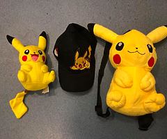 Pokemon Pikachu Lot - Hat Cuddle Toy and Backpack