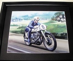 GEOFF DUKE Framed Print Isle of Man TT NW200 Ulster Grand Prix JOEY DUNLOP Vintage Motorcycling