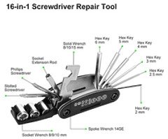 ike Tyre Repair Kit with Mini Bike Pump with High Pressure Gauge 210 PSI,16-in-1 Bicycle Repair Tool - Image 9/10