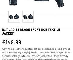 RST blade 2 ladies textile motorbike jacket 12/14