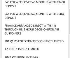 2015 Ford Transit Connect Limited Finance this van from €48 P/W - Image 9/10
