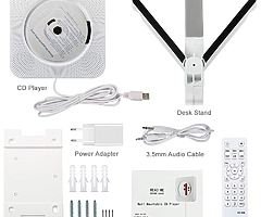 Portable CD Player,Built-in HIFI Speaker,Wall-Mounted Bluetooth USB MP3 Music Player with Home Audio