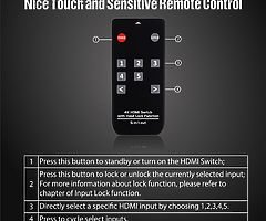 HDMI Switch 4K, HDMI Switcher Hub Port 5 IN 1 OUT with Source LOCK Function (Auto-switch OFF/ON),Hig