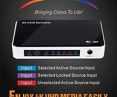 HDMI Switch 4K, HDMI Switcher Hub Port 5 IN 1 OUT with Source LOCK Function (Auto-switch OFF/ON),Hig - Image 4/9