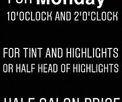 Models needed for Tint highlights or half head of highlights Wednesday at 10’oclock and 2’oclock