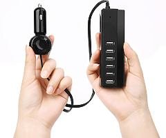 6-Port Multiple Fast Car Charger, 65W/13A USB Travel Car Charger Adapter with Smart Identification f