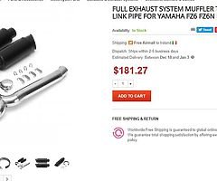 YAMAHA FZ6 FULL EXHAUST SYSTEM MUFFLER TAIL PIPE 2005 and above.