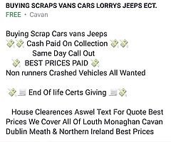 Buying scrap vans cars jeeps lorrys