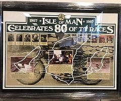 Isle of Man TT Mounted & Framed Poster - "Celebrates 80 Years of TT Races" IOM TT Joey Dunlop Ul