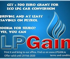 €500 grant for ECO friendly CAR gas conversion