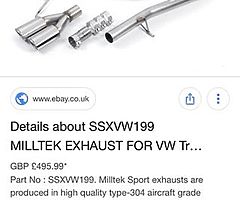 Milltek exaust for bora
