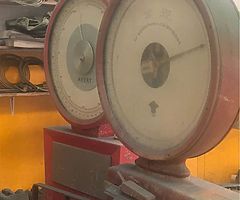 Red 2X antiques weighing scales