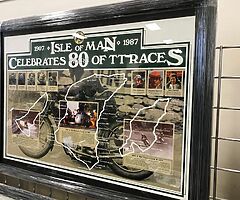 Isle of Man TT Mounted & Framed Poster - "Celebrates 80 Years of TT Races" IOM TT Joey Dunlop UG