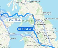 Empty van heading from CM22 6NX to Derry via Cairnryan to Belfast this Tuesday 21st July