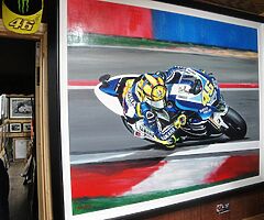 VALENTINO ROSSI - Large Framed Painting Isle of Man TT MotoGP Joey Dunlop WSB BSB ROSSI UGP NW200