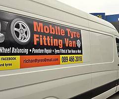 Tyres on wheels. Mobile tyre service. New tyres for sale fitted beside Your home or office.