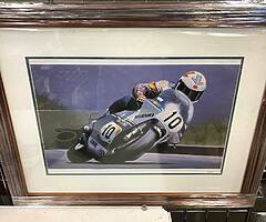 MICK GRANT - Mounted & Framed Print by Artist Jill Graham No10/50 Isle of Man TT Joey Dunlop BSB