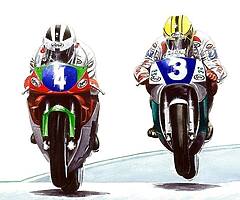 JOEY DUNLOP / ROBERT DUNLOP - A3 Print / FRAMED PRINT - Isle of Man TT NW200 Ulster Grand Prix BSB