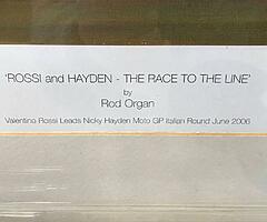 "Rossi and Hayden - "The Race To The Line" by Rod Organ Framed & Mounted Original Print MOTOgp W