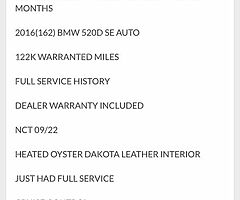 2016 BMW 520 SE Auto from €67 P/W - Image 8/10