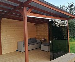 With glass sliding door pergola