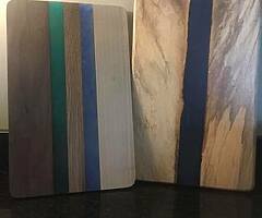 Handmade wooden products including Epoxy Chopping boards Bowls and Clocks