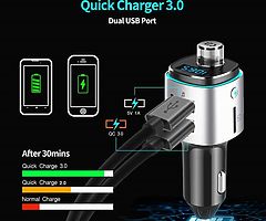 Bluetooth FM Transmitter, Radio Transmitter Handsfree Car Kit Car Audio Adapter QC3.0 Car Charger wi