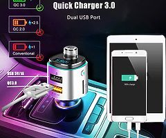 Bluetooth FM Transmitter, Radio Transmitter Handsfree Car Kit Car Audio Adapter QC3.0 Car Charger wi