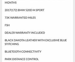 2017 BMW 520d MSport from €523 p/m on finance *see www.bcautos.ie for full ad details or to apply* - Image 9/10