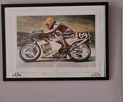 Joey dunlop limited edition framed picture +  3 extra posters of joey great Xmas present