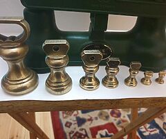 Original salters scales in green with original full set of brass bell weights bargain can deliver