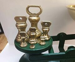 Original salters scales in green with original full set of brass bell weights bargain can deliver - Image 4/5