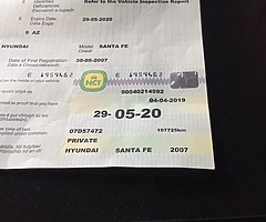 Santa fa 7 seater automatic Nct 29 May 20