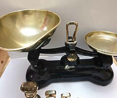 Beautiful original old heavy librassco scales in black with full set brass bell weights