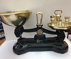 Beautiful original old heavy librassco scales in black with full set brass bell weights