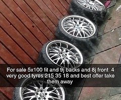Swap for 5x112 and thid alloys is 5x100 bbs   9j baxks and front 8j and 4 215 35 18 tyres