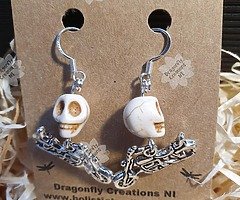 Mororcycle & skull earrings, can be made to order in various colours