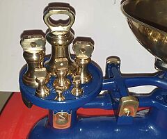 Beautiful original heavy victor of England scales in blue with full set of brass bell weights