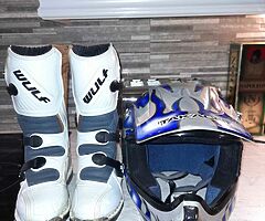 Kids motorbike boots  size 2 and helmet