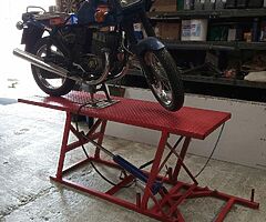 Motorcycle motorbikes ramps, table, lifts, work bench.