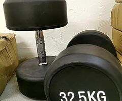 Rubber Coated 32.5kg Dumbbells. UK< NI & ROI