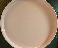 Blush pink geometric storage round table