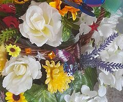 Bright and beautiful floweral tiered basket