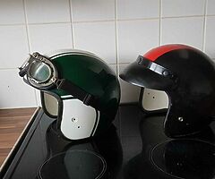 Two motorbike  helmet lamp shades only green and white one left
