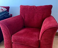 Immaculate Red Material Sofa Suite 3-2-1 & Footstool