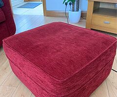 Immaculate Red Material Sofa Suite 3-2-1 & Footstool