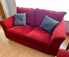 Immaculate Red Material Sofa Suite 3-2-1 & Footstool - Image 4/4